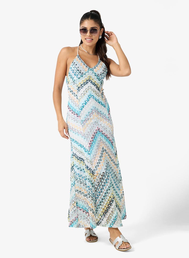 Ginger Halter Neck Crovhet Chevron Beach Dress - Image 4